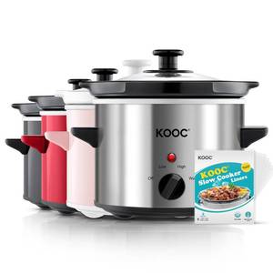 KOOC Small Slow Cooker, 2 Quart, Free Liners Included for Easy Clean-up, Upgraded Ceramic Crock, Adjustable Temp, Nutrient Loss Reduction, Stainless Steel, Silver, Round - Retail: $30