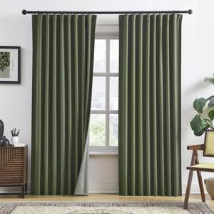 lot 32890 image: RAIN CITY Extra Wide Linen Blackout Curtains & Drapes with Hooks 70 in Width for 60&72 Inch Window 2 Panels,Back Tab Pleated Curtains for Track System Sliding Glass Door 70x90,Loden Olive Green - Retail $65