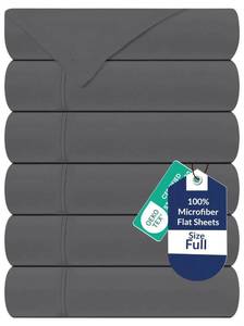 lot 32891 image: Royale Linens 6 Pack Bulk Flat Sheet Set - Top Sheets - Soft 1800 Microfiber - Wrinkle & Stain Resistant - for Hotel, Massage Table, Hospital, Dorm - Full Flat Sheet Sold Separately (Full, Grey) - Retail $31