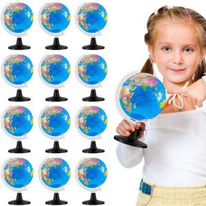 lot 32892 image: Henoyso 12 Pcs World Globe for Kids Learning 3.4 Inches Mini Rotating World Map Globe with Stand for Kids Educational Desk Classroom Decorative for Geography Table Decor, Blue - Retail $24