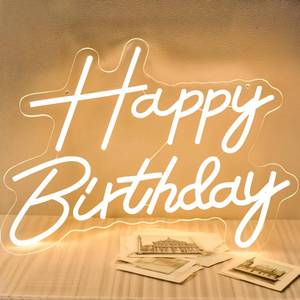 lot 32896 image: Happy Birthday Neon Sign for Backdrop, LED Happy Birthday Light Up Sign, USB Powered Dimmable Neon Light for Birthday Party Decorations Wall Decor, Warm White - Retail $23