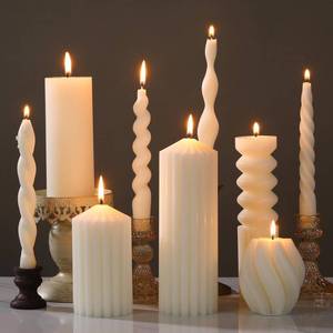 lot 32898 image: Nuanchu 9 Pcs Modern Decorative Candles Set 5 Pillar Aesthetic Ribbed Candles 4 Spiral Taper Twisted Candlesticks Scented Smokeless Soy Wax for Wedding Holiday Dinner Home Decorations(White) - Retail $40