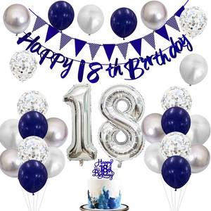 lot 51399 image: 18th Birthday Decorations for Boys Girls, Black Happy 18th Birthday Banner with Black Silver White 18th Balloons Cake Topper Number 18 Foil Balloonfor 18 Year Old Party Decoration - Retail $15