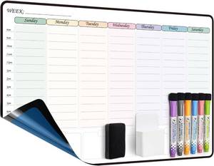 lot 51400 image: TIMCLUTCH Weekly Dry Erase Calendar with time,self Adhesive Stick on Non-Magnetic Stainless Fridge & Glass & Wall & Wooden (Any Smooth Surface) Schedule Board,to Do List 16.5(W) x 11(D) - Retail $916