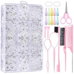 lot 51405 image: Auroray 2200 Pcs Clear Hair Ties, Hair Loop Styling Tool Set with Hair Tie Cutter, Elastic Hair Accessories for Toddler Baby Girl Women - Retail $9
