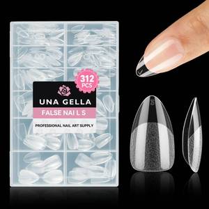 lot 51415 image: UNA GELLA Short Almond Nail Tips, 312pcs Short Almond Gel Nail Tips Shape Pre Etched Press On Nails Clear Acrylic Fake Nails No C Curve for Full Cover Nails Extension Home Art DIY Salon 12 Sizes - Retail $9
