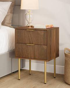 lot 59713 image: Masupu Night Stand,Mid-Century Modern Bedside Table with 2 Storage Drawer,Small Gold Frame Side End Table for Bedroom,Living Room, Walnut - Retail $70