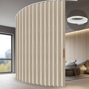 lot 59716 image: JILRON Accordion Folding Room Partition with Ceiling Track - Retractable Room Divider Curtain, Effortless Setup(Beige 100 W x 96 L-Pack of 1) - Retail $96