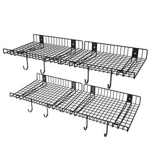 lot 59740 image: 4 Pack Garage Wall Shelf, Wall Mounted Storage Shelves, Heavy Duty Metal Shelves for Room Wall, Loads 160 LBS Floating Shelves Mesh Storage Rack for Garage, Office, Basement,Wall Cabinet and Kitchen - Retail $50