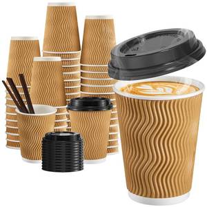 lot 59741 image: SIUQ 12 oz Coffee Cups-90 Pack Disposable Coffee Cups with Lids and Straws, Insulated Ripple Wall To Go Paper Coffee Cup for Coffee, Hot Chocolate and Hot Tea Drinks - Champagne - Retail $28
