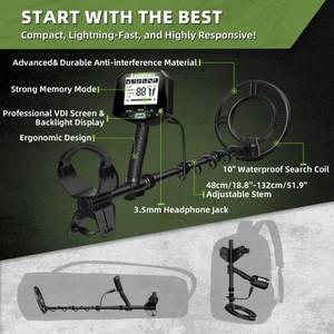 Metal Detector for Adults Professional, Waterproof Pinpoint, High Accuracy Gold and Silver Detection, Underwater and Beach Use, 10'' IP68 Coil, Bigger LCD, New Advanced DSP Chip, Black - Retail: $110