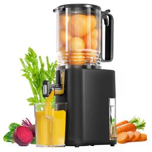 lot 63127 image: Cold Press Juicer, 5.5inch Wide Feed Chute Juicer Machine, Slow Masticating Juicer for Whole Vegetables & Fruits, Black - Retail $160