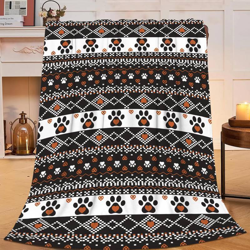 lot 26308 image: Lovira Dog Throw Blanket Dog Paw Print Throw Blankets Gifts Stuff Decor Flannel for Lover Men Women 40x50 - Retail $20