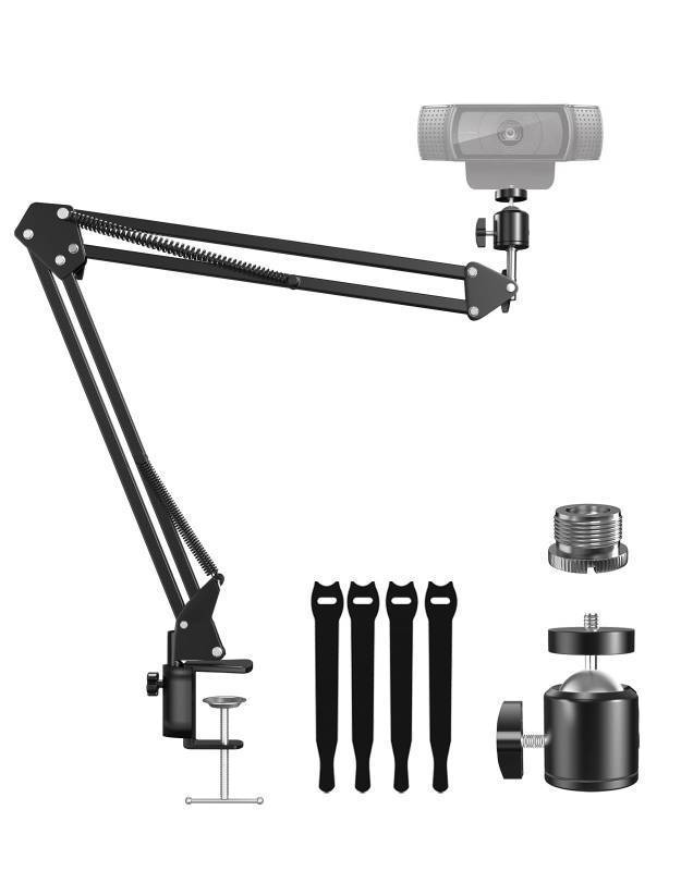 lot 26334 image: Etour Webcam Stand, Boom Arm Camera Mount Stand for Logitech Webcam BRIO 4K C920 C920S C922 C922x C925e C930 NexiGo N60, 14-38 and 38-58 Screw for Blue Yeti Snowball Yeti Nano and Other Mics - Retail $23