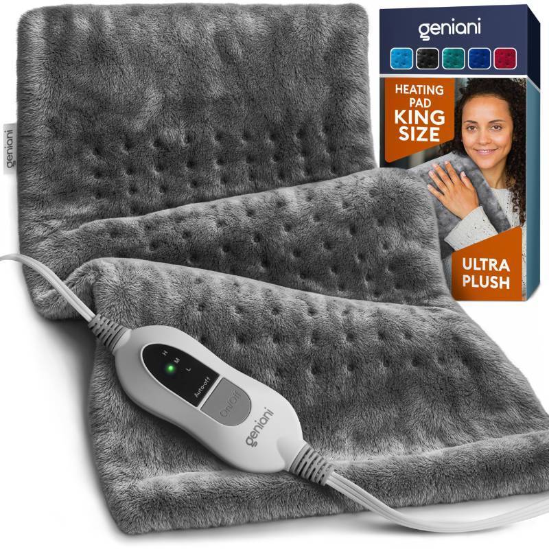 lot 26349 image: GENIANI Electric Heating Pad for Back Pain & Cramps Relief, Electric Throw, Auto Shut Off, Machine Washable, Moist Heat Pad for Neck & Shoulder - Valentines Day Gifts for Her (12x24, Tabby Gray) - Retail $45