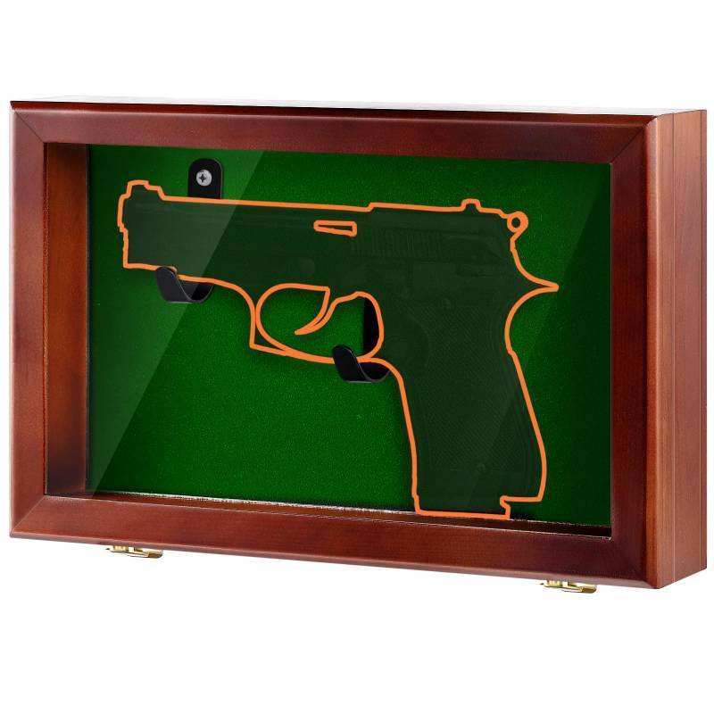 lot 26374 image: Silipull Gun Display Case with Lock Wall Mount Wooden Pistol Display Case W 98% UV Protection Acrylic Clear Door Gun Shadow Box Stand Rack Holder for Collection(Reddish Brown,1gun Displaycase) - Retail $38