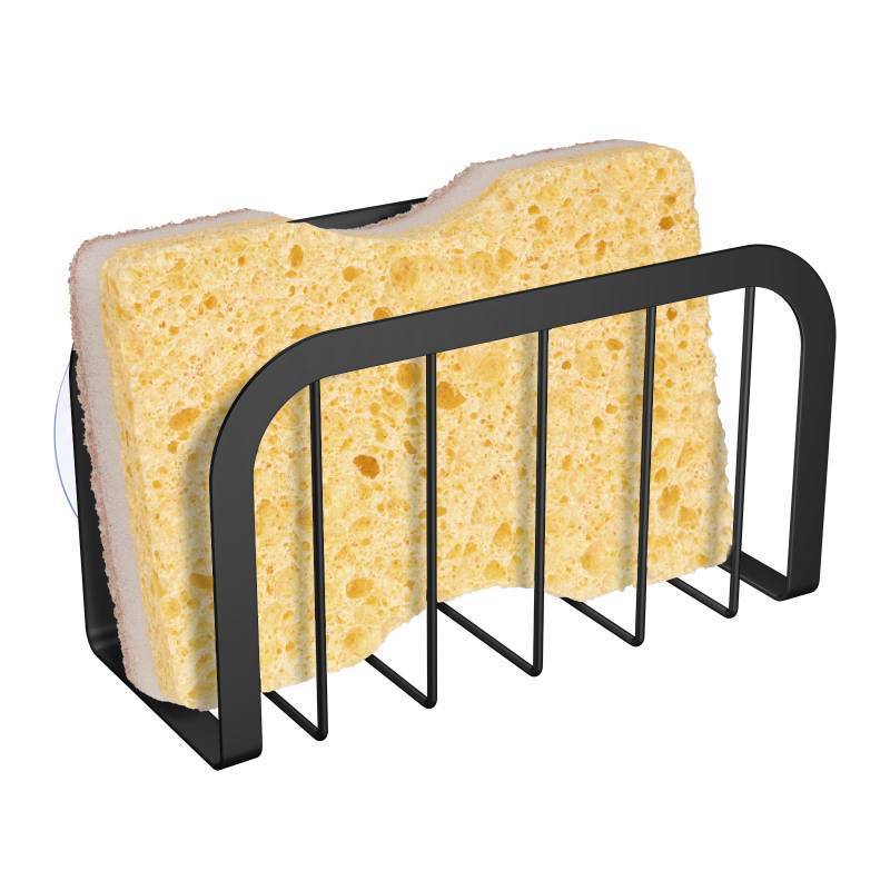 lot 32464 image: HLOOL Sponge Holder for Kitchen Sink with Suction Cups, Kitchen Sponge Holder,Sink Caddy(Black) - Retail $5