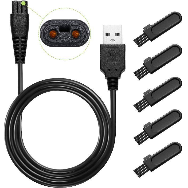 lot 32539 image: Honoson Head Shaver Power Cord Replacement Electric Shaver Charger Razor Cord USB Cable Charging Data Line and 5 Pieces Cleaning Brush Hair Clipper Compatible with Pitbullnorelco 9188 3188 - Retail $5
