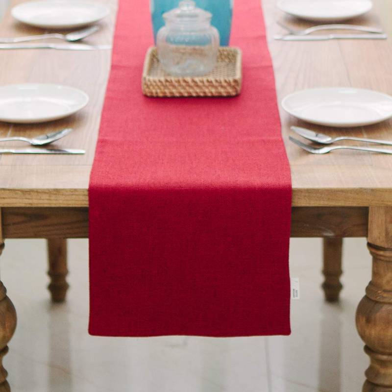 lot 32552 image: Soft Caddice Faux Linen 2 Side Table Runner, eco-Friendly Fabric Handcrafted Runner, Burgundy 12 x 36 Inch - Retail $10