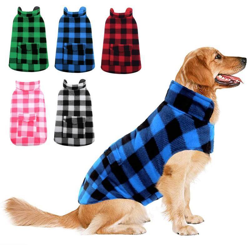 lot 51015 image: ASENKU Dog Winter Coat, Fleece Doggie Jacket Plaid Reversible Vest Waterproof Windproof Cold Weather Clothes for Small Medium Large Dogs (Blue,3XL)