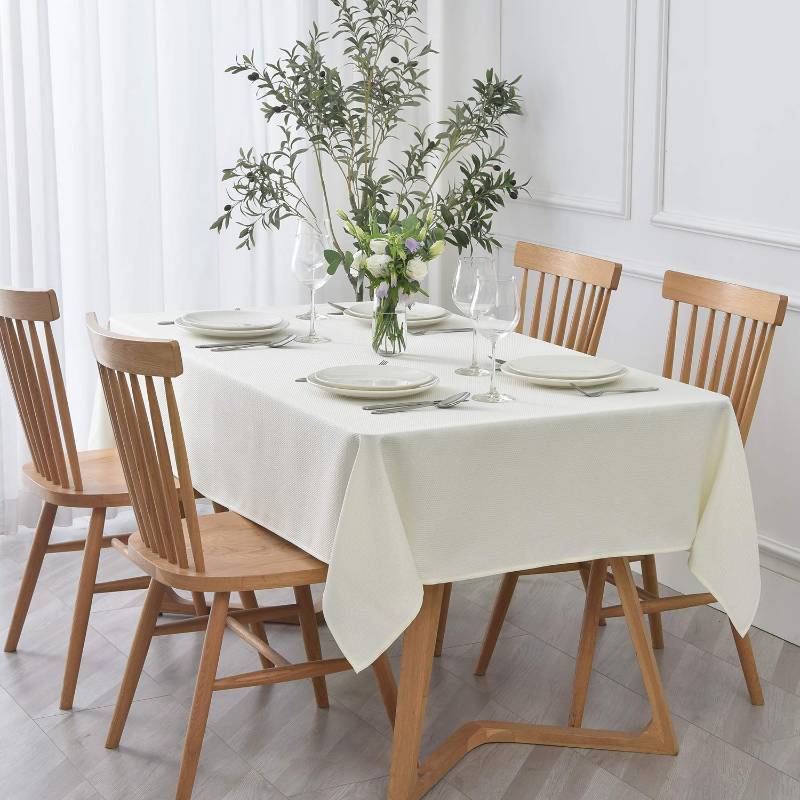 lot 51057 image: maxmill Textured Rectangular Tablecloth Water Resistance Antiwrinkle Spillproof Soft Jacquard Table Cloth for Dining Room, Buffet Banquet Parties and Holiday Dinners, 60 x 104 Inch, Ivory - Retail $20