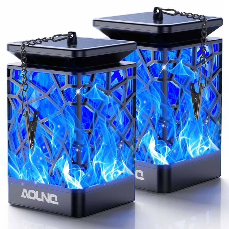 lot 59259 image: AOUNQ Solar Lanterns Outdoor Waterproof, Upgraded 99 LEDs Hanging Solar Lights for Outside with Auto OnOff & Metal Clip, Blue Flickering Flame Outdoor Lanterns Decorative for Garden Yard, 2 Pack