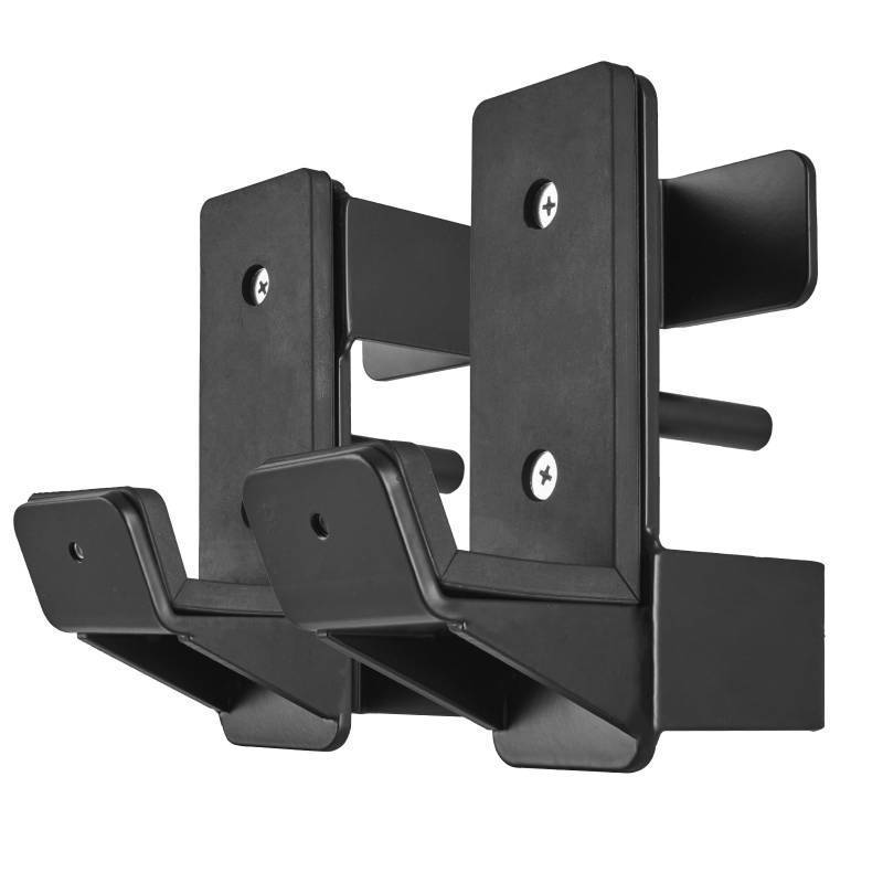 lot 59281 image: J Hooks for 2 x 2 Power Rack, Rubber Pad J-Hook for Power Cage, Bottom Reinforced Steel J Cups for Squat Rack, Heavy Duty Barbell Holder, Black (for 2x2 Rack with 12 Hole) - Retail $36