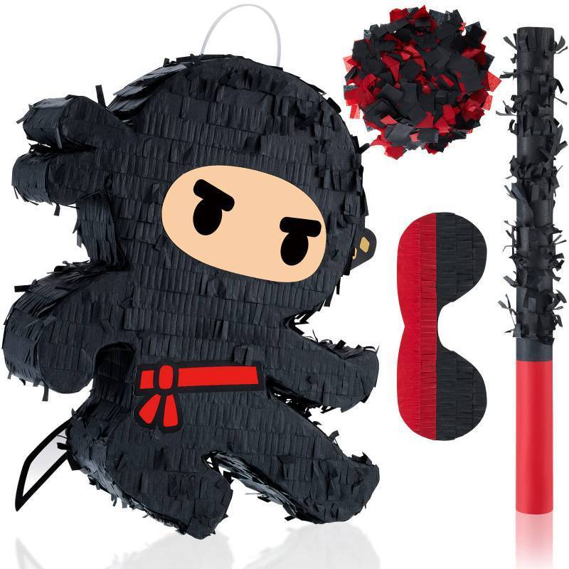 lot 59290 image: Karate Ninja Pinata Ninja Birthday Party Supplies with Pinata Stick Confetti and Blindfold, Warrior Birthday Party Decor for Adults Game Black(13 x 13 x 3 Inch, Vivid Style) - Retail $30