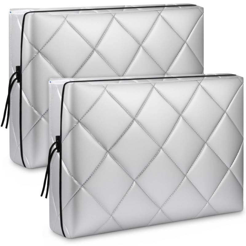 lot 59302 image: Hillsuren 2 Pcs Indoor Air Conditioner Cover for Window, Ac Unit Covers for Inside with Drawstring Double Insulation Silver(28 x 20 x 3.5 Inch) - Retail $16
