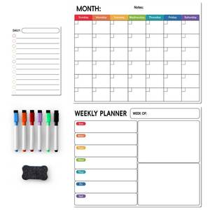 lot 40573 image: Magnetic Dry Erase Calendar for Refrigerator - Monthly, Weekly, Daily Magnet Fridge Whiteboard Planner for Chore Chart, Menu, to Do List, 14X11, w 6 Markers, Style 3  - Retail $8
