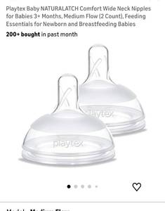lot 40576 image: Playtex Naturalatch Wide Neck Nipples - Medium Flow 2pk x 2.  4 nipples - Retail $6