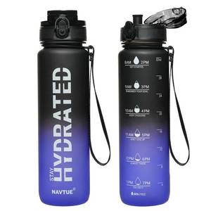 lot 40578 image: NAVTUE Water Bottle, 32 oz Sports Water Bottles with Time Marker Wide Mouth, Motivational and Leakproof Drink Bottle, BPA Free Tritan with Carry Strap for Gym Fitness Outdoor(1 Bottle) - Retail $16