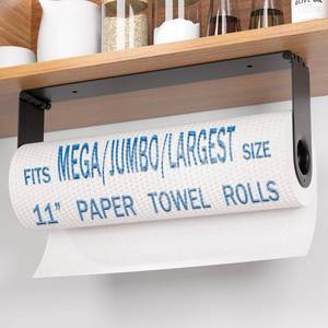lot 40580 image: Paper Towel Holder Under Cabinet, Wall Mount Paper Towels Holder for Kitchen Under Counter, Self Adhesive and Drilling, Heavy-Duty Hanging Paper Towel Roll Holder Inside Cabinet Door, Black - Retail $8