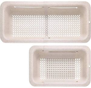 lot 40601 image: LASSHSWA Collapsible Colander for Kitchen, Over the Sink Strainer Basket for Kitchen, Fruit Pasta Food Strainer Expandable Plastic Colander BPA Free (Straw) - Retail $10