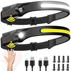 lot 40602 image: Headlamp Rechargeable , 230° Wide Beam Head Lamp LED with Motion Sensor for Adults - Camping Accessories Gear, Waterproof Head Light Flashlight for Hiking, Running, Repairing, Fishing, Cycling - Retail $25