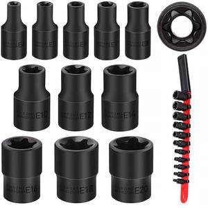 lot 40610 image: SEDY 11-Piece E-Torx Socket Set - Star Sockets Set with Socket Rail, External Torx Socket with Organizer, External Socket-Set, E4 E5 E6 E7 E8 E10 E12 E14 E16 E18 E20 Reverse Sockets Set - Retail $10