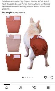 lot 40611 image: wegreeco Frenchie Dog Diapers Female No Tail Hole, Washable Pet French Puppy Bulldog Diapers Female for Period Heat, Reusable Doggy Doggie Dog Diapers Small - Retail $14