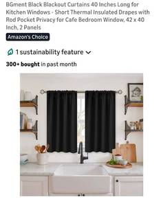lot 49597 image: Black Thermal Blackout Curtains - 3ft by 2 ft wide  pack of 2 - Retail $19