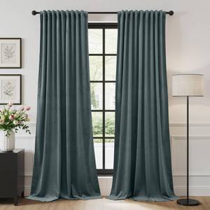lot 49602 image: StangH Slate Blue Velvet Curtain for Living Room Back Tab Soft Room Darkening Privacy Protect Window Drapes for BedroomDining RoomOffice, W52 x L90,  - Retail $49