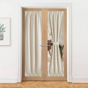 lot 49604 image: NICETOWN 100% Blackout Linen Curtain for French Front Door Thermal Insulated Door Curtain Panel with Tieback for Patio Glass, Linen Sheer Drapes for Living Room, W25 x L72, 1 PC, Natural Beige - Retail $23