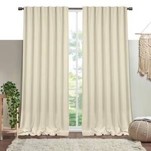 lot 49606 image: HEIRLOOM COMFORT Ivory Solid Panel Curtains, 63 Inches Long, Set of 2, 100% Cotton, Light Filtering for Privacy, Elegant Farmhouse Style, Ideal for Bedroom, Living Room, 54 W x 63 L - Retail $30