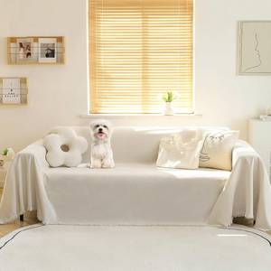 lot 49608 image: MEETSKY Couch Cover Sectional Sofa Covers Washable Chenille Couch Covers for 2 Cushion L Shape Sofa Slipcover Multi-Use Furniture Protector for Dogs Pets, 71 x 118, Beige - Retail $32