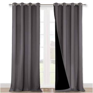 lot 49609 image: NICETOWN Full Shading Curtains 90 inches Long 2 Panels Set for Windows, Super Heavy-Duty Black Lined Blackout Curtains for Bedroom, Privacy Assured Window Treatment (Grey, Pack of 2, 52 inches W) - Retail $38