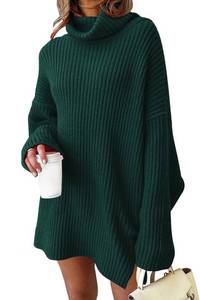 lot 49614 image: LILLUSORY Womens Turtleneck Oversized Long Sweater Dress 2026 Plus Size Tunic Pullover Knit Winter Dresses BlackishGreen 2XL - Retail $25
