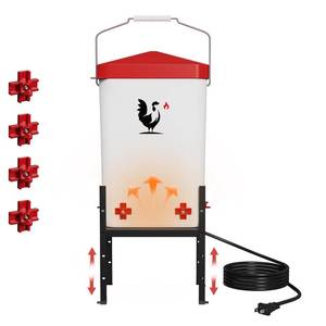 Heated Chicken Waterer, 3.2 Gallon Chickens Poultry Waterer with Nipples, Height Adjustable & Detachable Stand, All-Season Chicken Coop Waterers, Chicken Water Heater (12L, Red Cover)