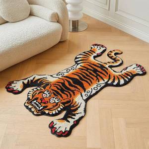 lot 49619 image: Tibetan Tiger Area Rug Tufted High Pile XLarge Indoor Machine Washable Carpet with Nonslip TPR Backing - Bedroom, Bathroom, Living & Dining Room Home Decor, Orange 5x 3.3ft - Retail $69