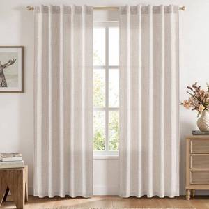 lot 49621 image: MIULEE Faux Linen Curtains 72 Inch Length 2 Panels Natural Beige Semi Sheer Curtain with Back Tab Rod Pocket, Light Filtering Window Privacy Burlap Drapes for Living Room Bedroom 42W x 72L - Retail $31