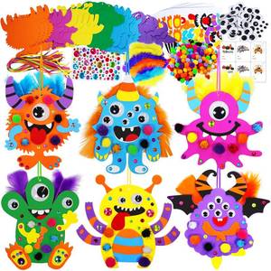 lot 49630 image: Winlyn 24 Sets Fall Kids Crafts DIY Monster Ornaments Decorations Art Sets Foam Monster Stickers Googly Eyes for Kids Autumn Halloween Classroom Party Activities