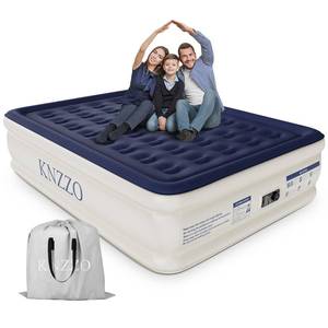 lot 49632 image: KNZZO Air Mattress Queen with Built-in Pump, Blow Up Mattress with Soft Flocked Top, Leakproof Inflatable Mattress, Foldable Waterproof Air Bed for Home, Guests, Camping, with Storage Bag - Retail $70