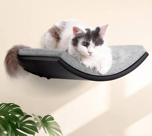 lot 49637 image: Cat Wall Shelf, Curved Cats Wall Bed, Wall Mounted Cat Grey Climbing Shelves for Sleeping, Playing, and Lounging - Retail $27